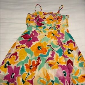 Lily Rose White Floral Smocked Sundress with Pink and Orange Accents